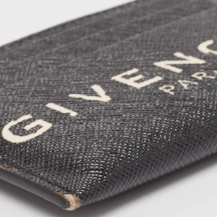 Pre Owned Givenchy Black/White Leather Logo Card Holder 