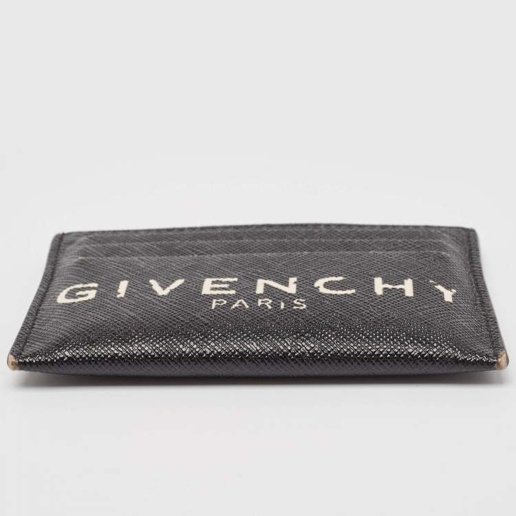 Pre Owned Givenchy Black/White Leather Logo Card Holder 