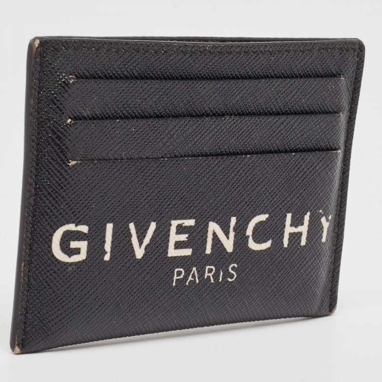 Pre Owned Givenchy Black/White Leather Logo Card Holder 