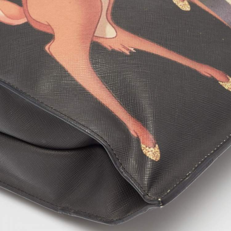 Pre Owned Givenchy Black Leather Bambi Print Vertical Tote