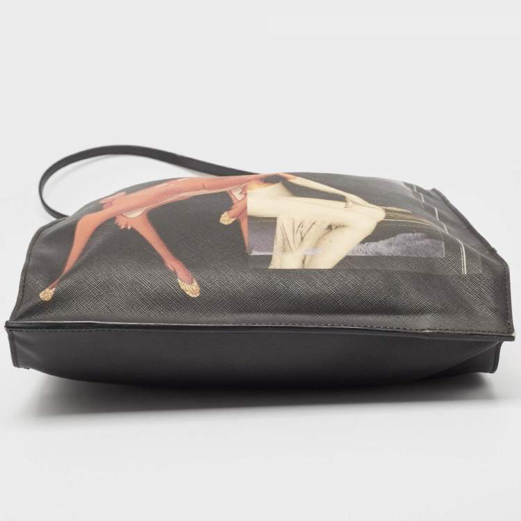 Pre Owned Givenchy Black Leather Bambi Print Vertical Tote