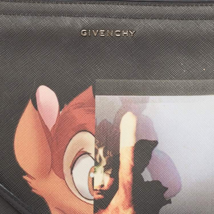 Pre Owned Givenchy Black Leather Bambi Print Vertical Tote