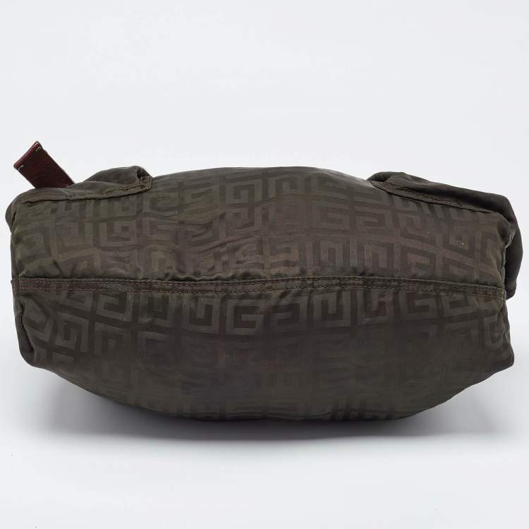 Pre Owned Givenchy Green/Brown Monogram Nylon and Leather Multiple Pocket Hobo