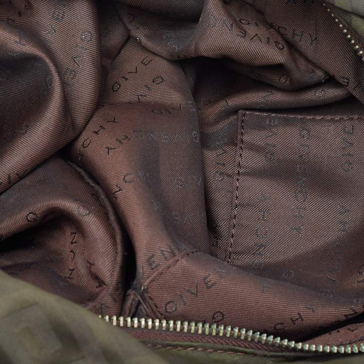 Pre Owned Givenchy Green/Brown Monogram Nylon and Leather Multiple Pocket Hobo