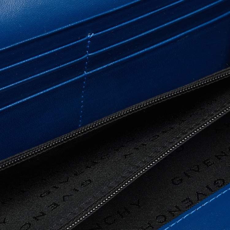Pre Owned Givenchy Blue Patent Leather Logo Flap Continental Wallet