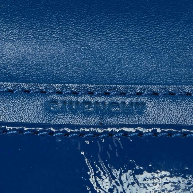 Pre Owned Givenchy Blue Patent Leather Logo Flap Continental Wallet
