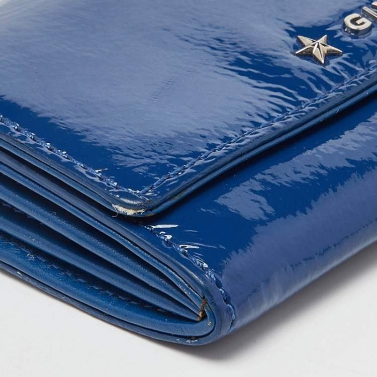 Pre Owned Givenchy Blue Patent Leather Logo Flap Continental Wallet