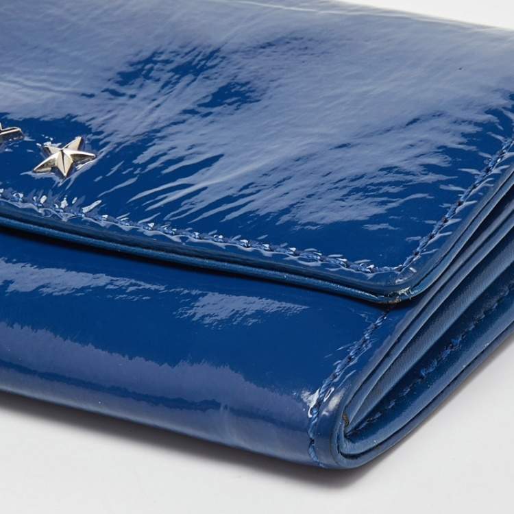 Pre Owned Givenchy Blue Patent Leather Logo Flap Continental Wallet
