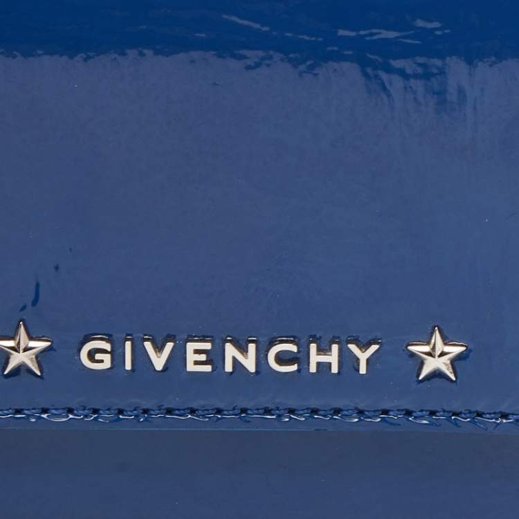 Pre Owned Givenchy Blue Patent Leather Logo Flap Continental Wallet