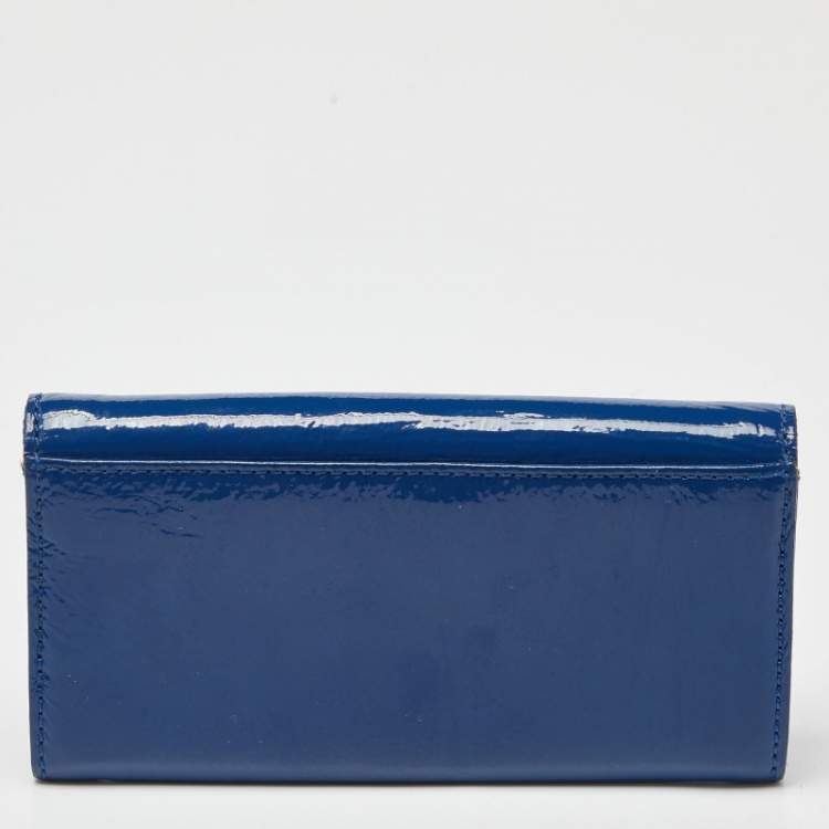 Pre Owned Givenchy Blue Patent Leather Logo Flap Continental Wallet