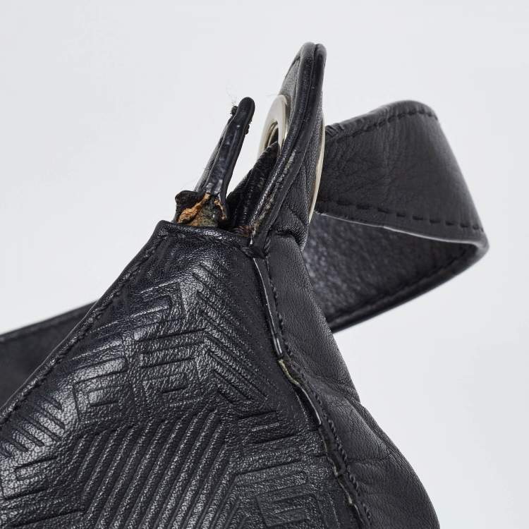 Pre Owned Givenchy Black Monogram Embossed Leather Baguette Bag