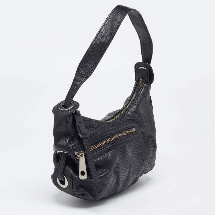 Pre Owned Givenchy Black Monogram Embossed Leather Baguette Bag