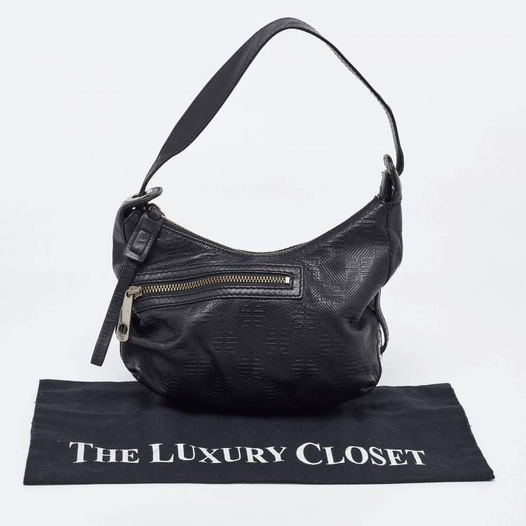 Pre Owned Givenchy Black Monogram Embossed Leather Baguette Bag