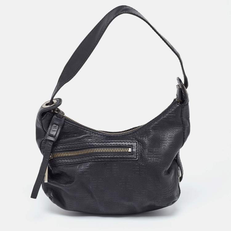 Pre Owned Givenchy Black Monogram Embossed Leather Baguette Bag