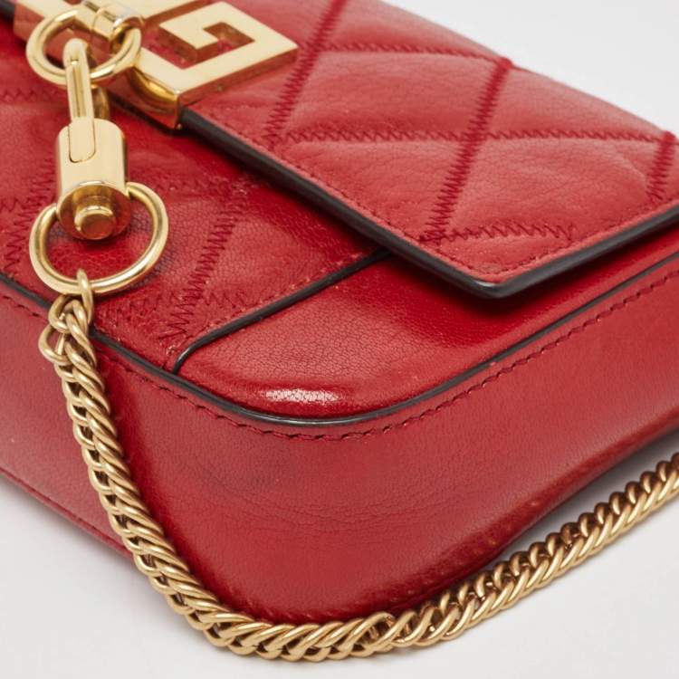 Pre Owned Givenchy Red Quilted Leather Mini Pocket Crossbody Bag
