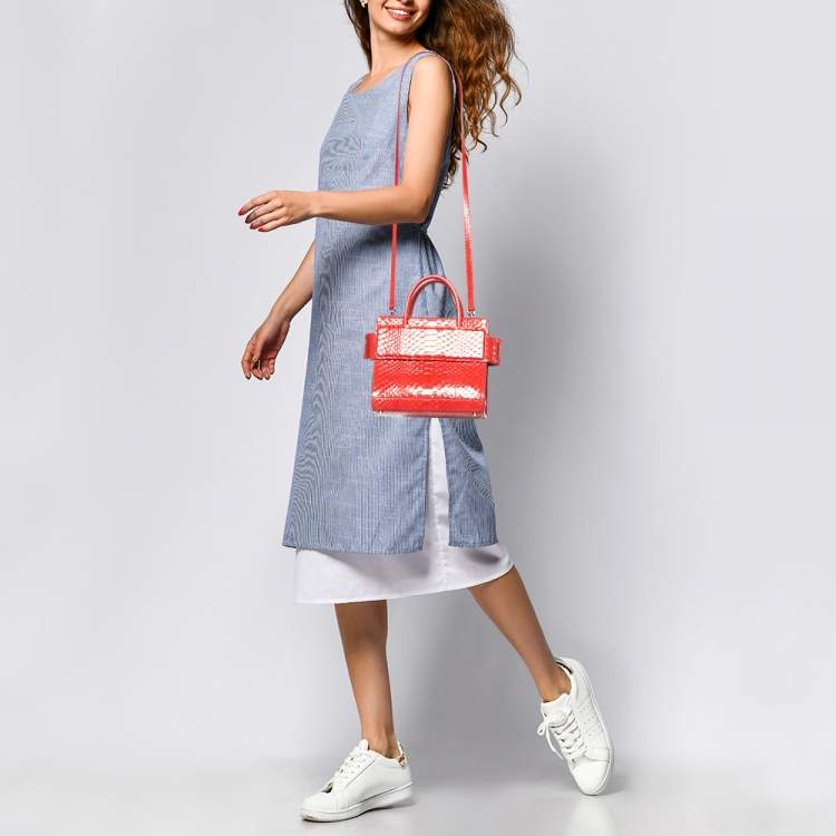 Pre Owned Givenchy Red Python Mini Horizon Tote