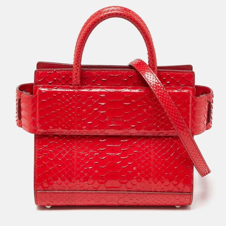 Pre Owned Givenchy Red Python Mini Horizon Tote
