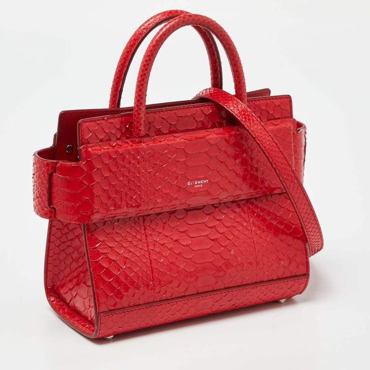 Pre Owned Givenchy Red Python Mini Horizon Tote