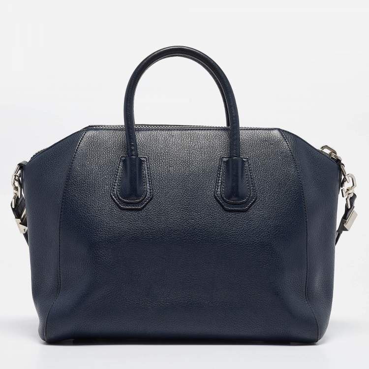 Pre Owned Givenchy Navy Blue Leather Medium Antigona Satchel