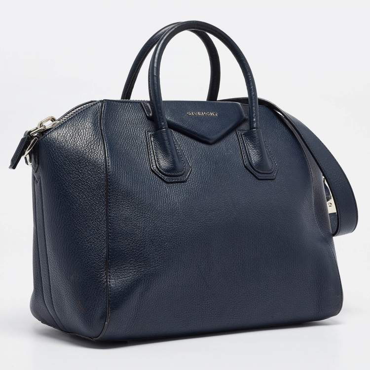Pre Owned Givenchy Navy Blue Leather Medium Antigona Satchel