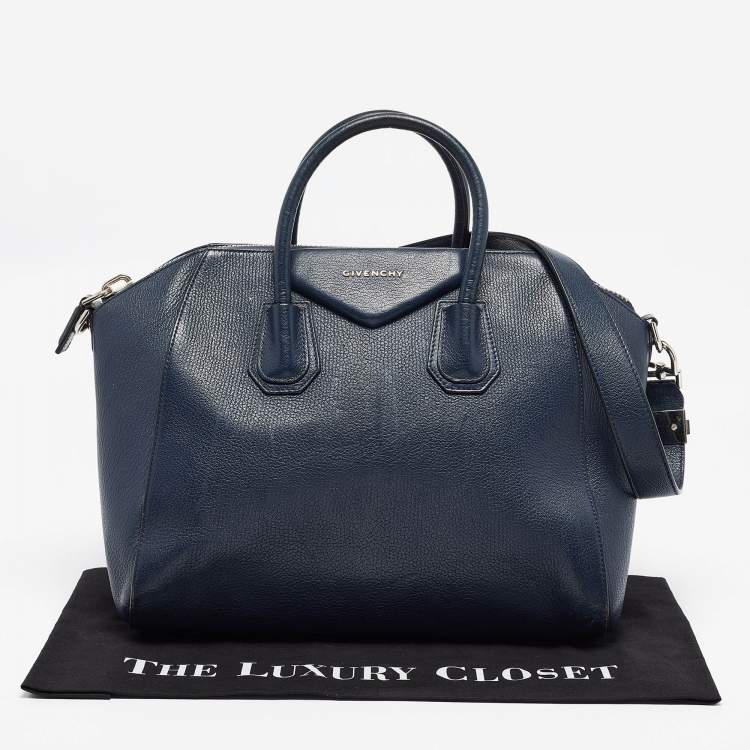 Pre Owned Givenchy Navy Blue Leather Medium Antigona Satchel