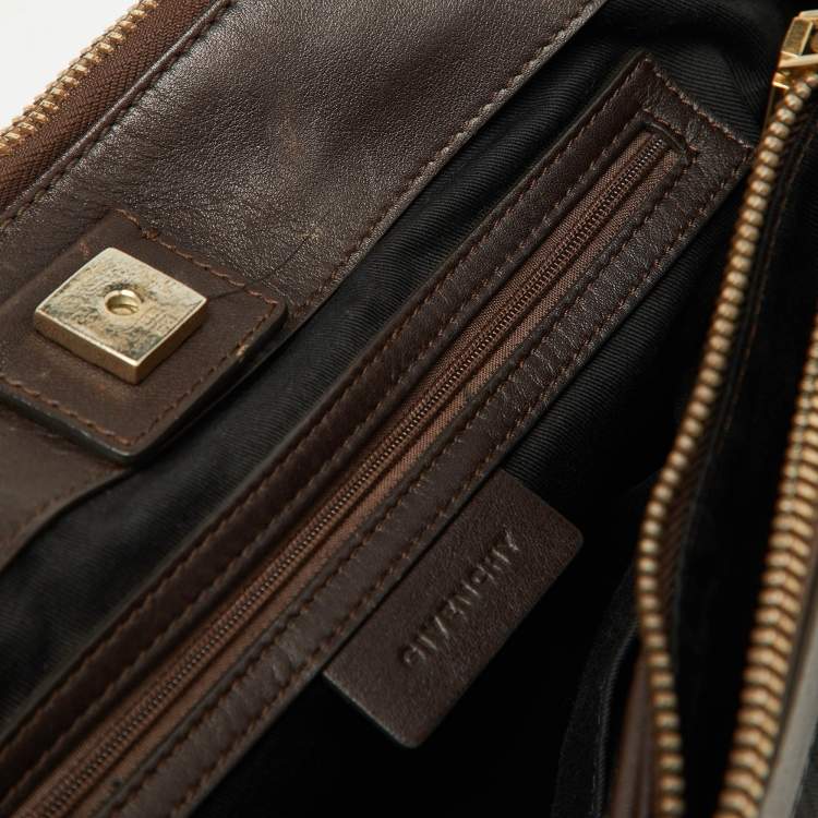 Pre Owned Givenchy Brown/Black Monogram Canvas and Leather Double Zip Tote 