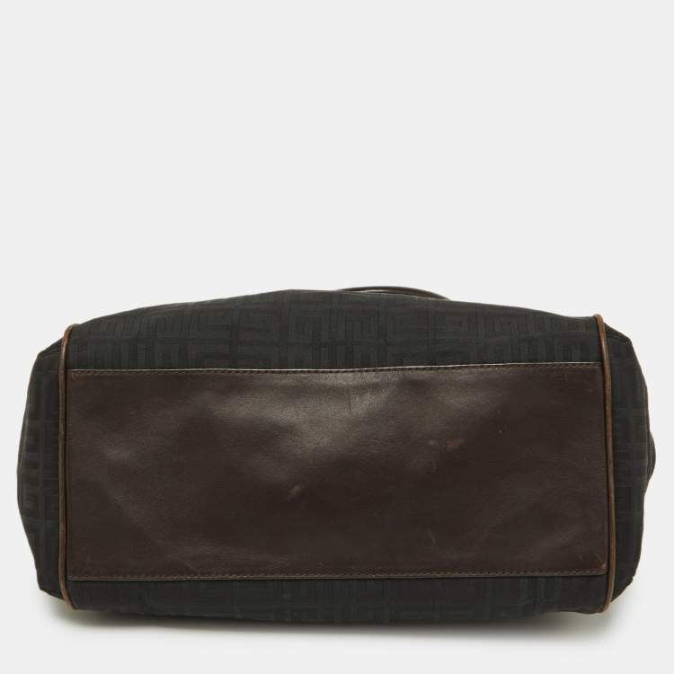 Pre Owned Givenchy Brown/Black Monogram Canvas and Leather Double Zip Tote 