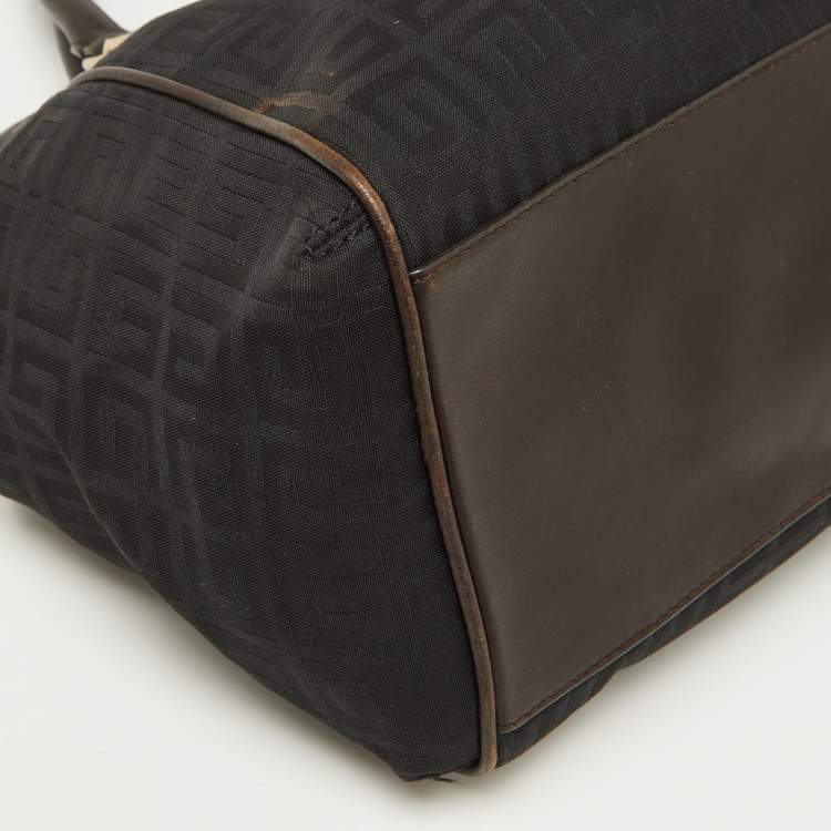 Pre Owned Givenchy Brown/Black Monogram Canvas and Leather Double Zip Tote 