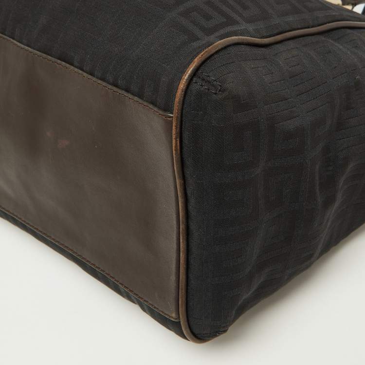 Pre Owned Givenchy Brown/Black Monogram Canvas and Leather Double Zip Tote 