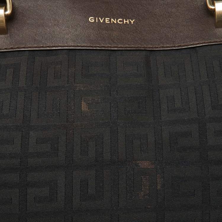 Pre Owned Givenchy Brown/Black Monogram Canvas and Leather Double Zip Tote 