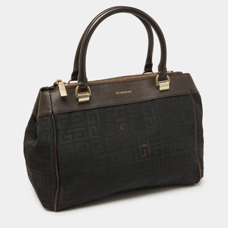 Pre Owned Givenchy Brown/Black Monogram Canvas and Leather Double Zip Tote 