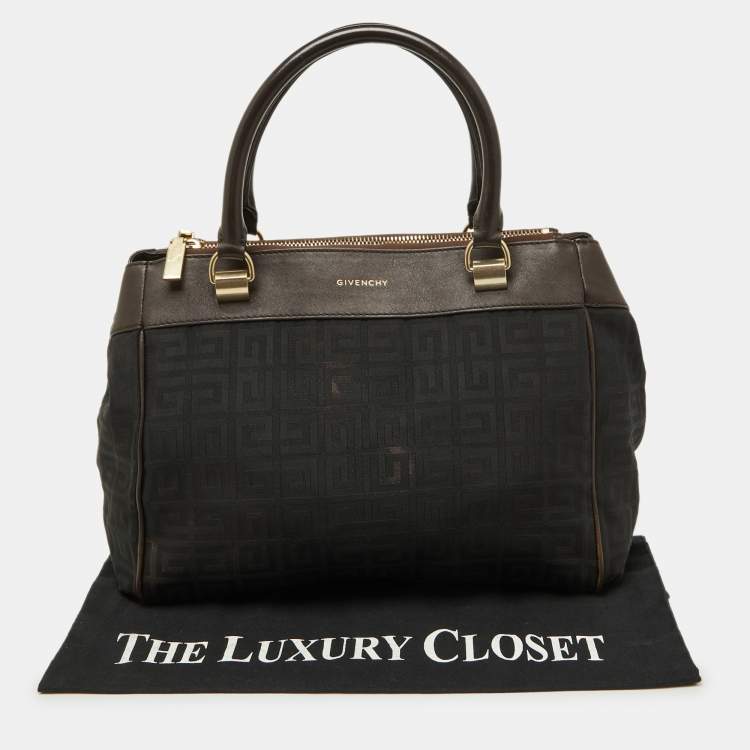 Pre Owned Givenchy Brown/Black Monogram Canvas and Leather Double Zip Tote 