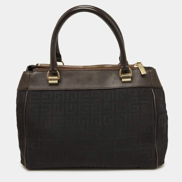 Pre Owned Givenchy Brown/Black Monogram Canvas and Leather Double Zip Tote 