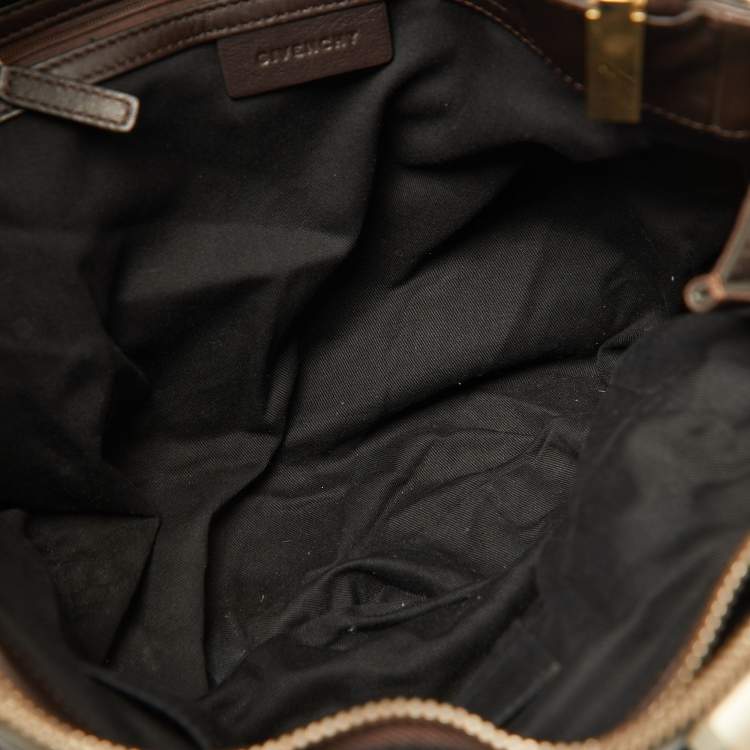 Pre Owned Givenchy Brown/Black Monogram Canvas and Leather Double Zip Tote 