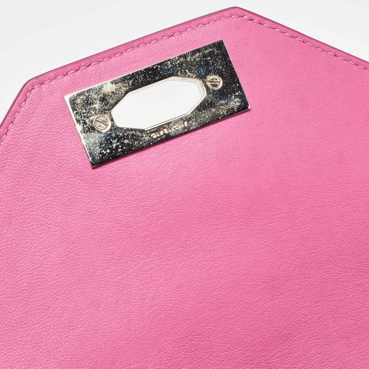 Pre Owned Givenchy Pink Leather Shark Lock Chain Clutch