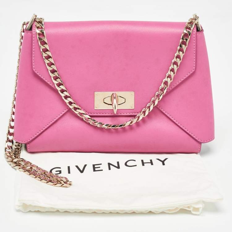 Pre Owned Givenchy Pink Leather Shark Lock Chain Clutch