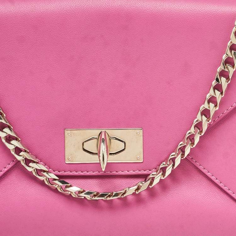Pre Owned Givenchy Pink Leather Shark Lock Chain Clutch