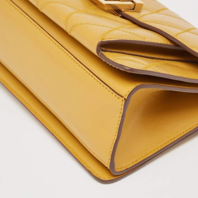 Pre Owned Givenchy Mustard Quilted Leather Small GV3 Shoulder Bag