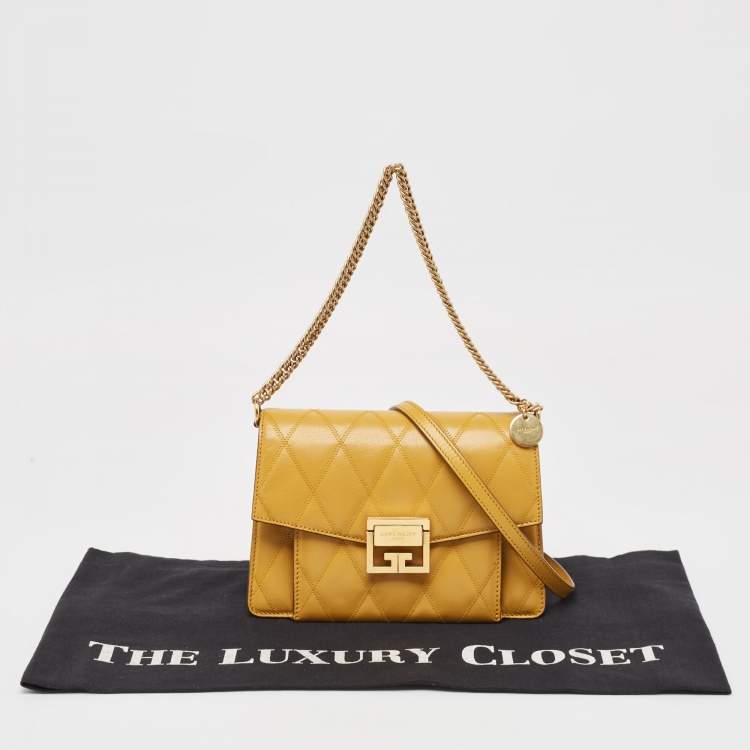 Pre Owned Givenchy Mustard Quilted Leather Small GV3 Shoulder Bag