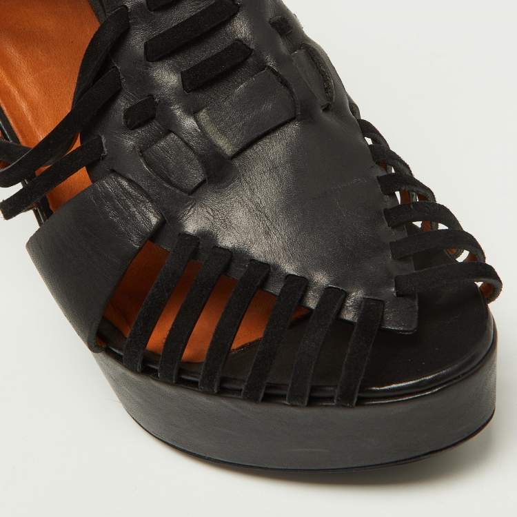 Pre Owned Givenchy Black Suede and Leather Wedge Platform Ankle Strap Sandals Size 39