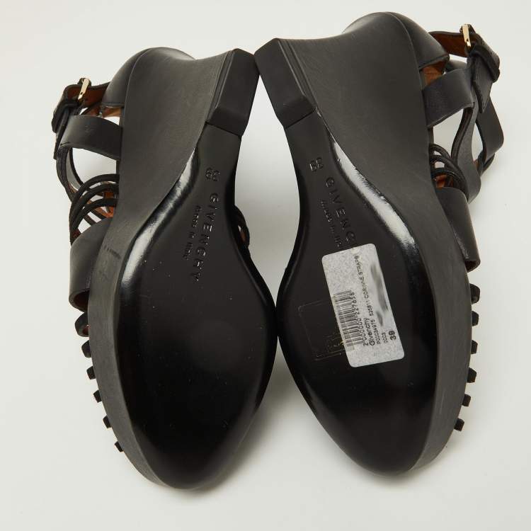 Pre Owned Givenchy Black Suede and Leather Wedge Platform Ankle Strap Sandals Size 39