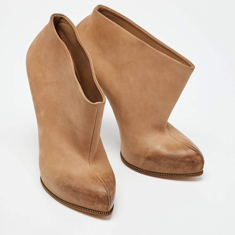 Pre Owned Givenchy Beige Nubuck Leather Platform Ankle Booties Size 39