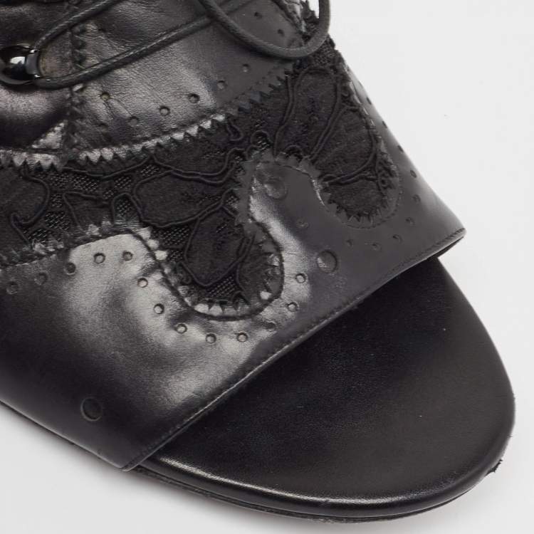 Pre Owned Givenchy Black Leather and Mesh Cutout Flats Size 40   