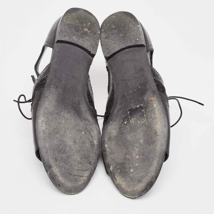 Pre Owned Givenchy Black Leather and Mesh Cutout Flats Size 40   