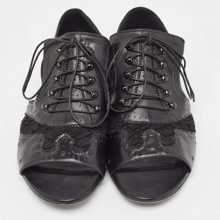 Pre Owned Givenchy Black Leather and Mesh Cutout Flats Size 40   