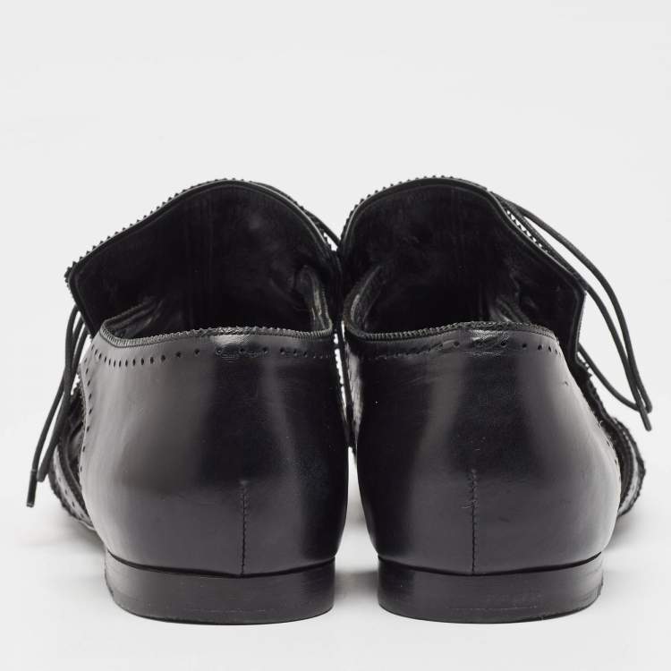 Pre Owned Givenchy Black Leather and Mesh Cutout Flats Size 40   