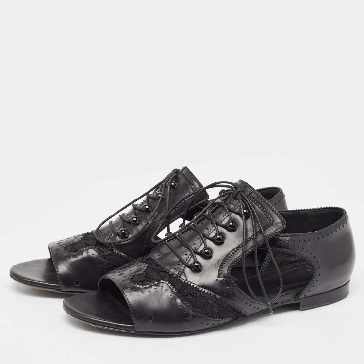 Pre Owned Givenchy Black Leather and Mesh Cutout Flats Size 40   