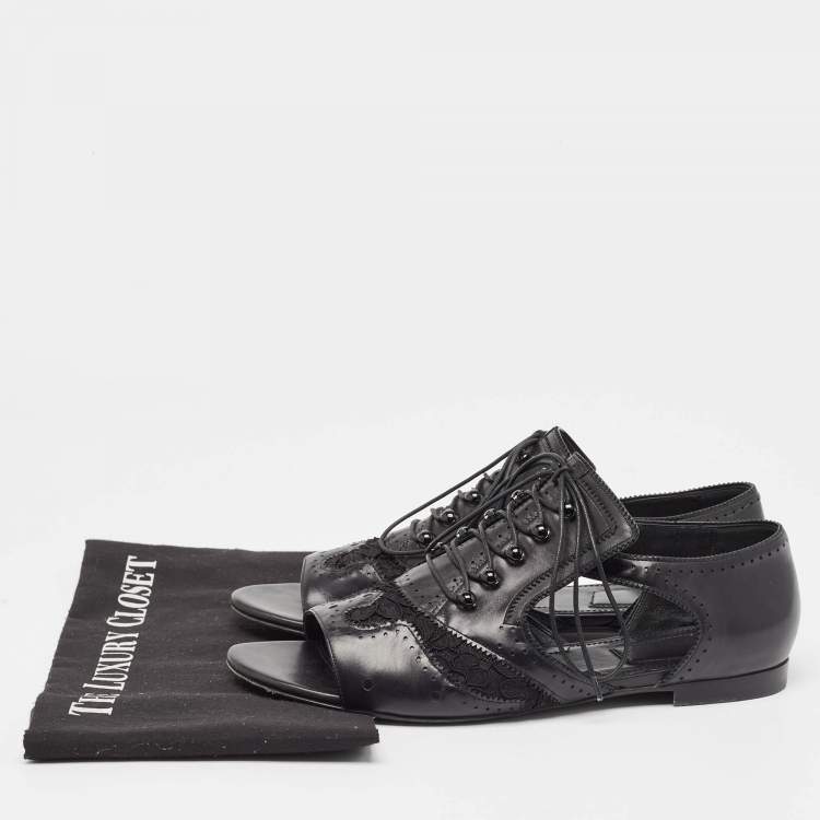 Pre Owned Givenchy Black Leather and Mesh Cutout Flats Size 40   