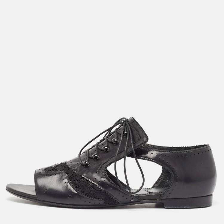 Pre Owned Givenchy Black Leather and Mesh Cutout Flats Size 40   