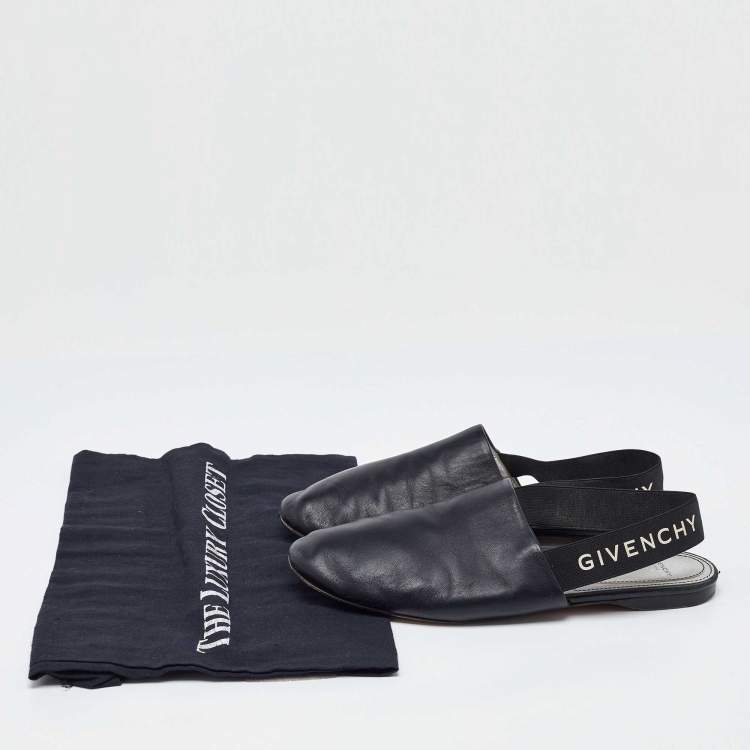 Pre Owned Givenchy Black Leather Rivington Slingback Flats Size 38